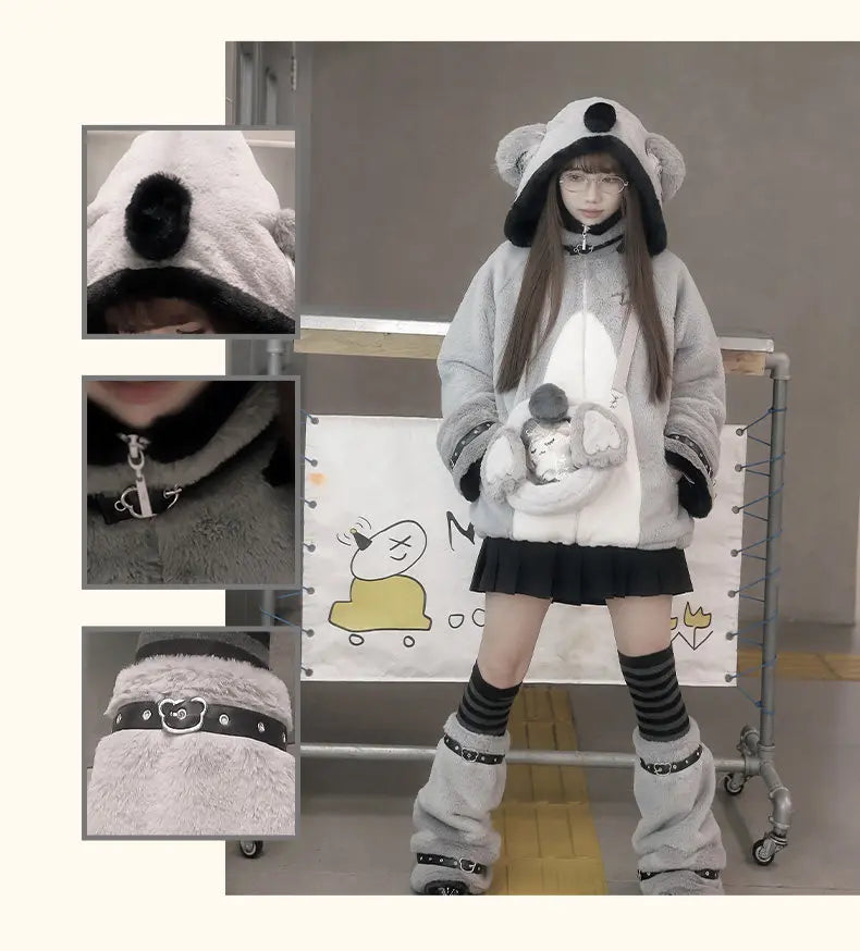 Women's Plush Hooded Embroidered Coat Set