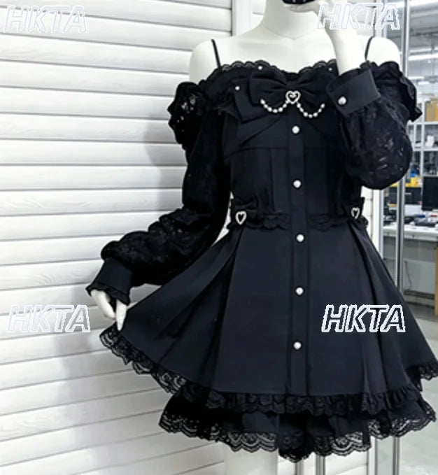 Women's Y2K Lace Bow Off-Shoulder Set
