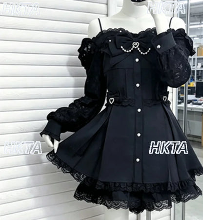 Women's Y2K Lace Bow Off-Shoulder Set