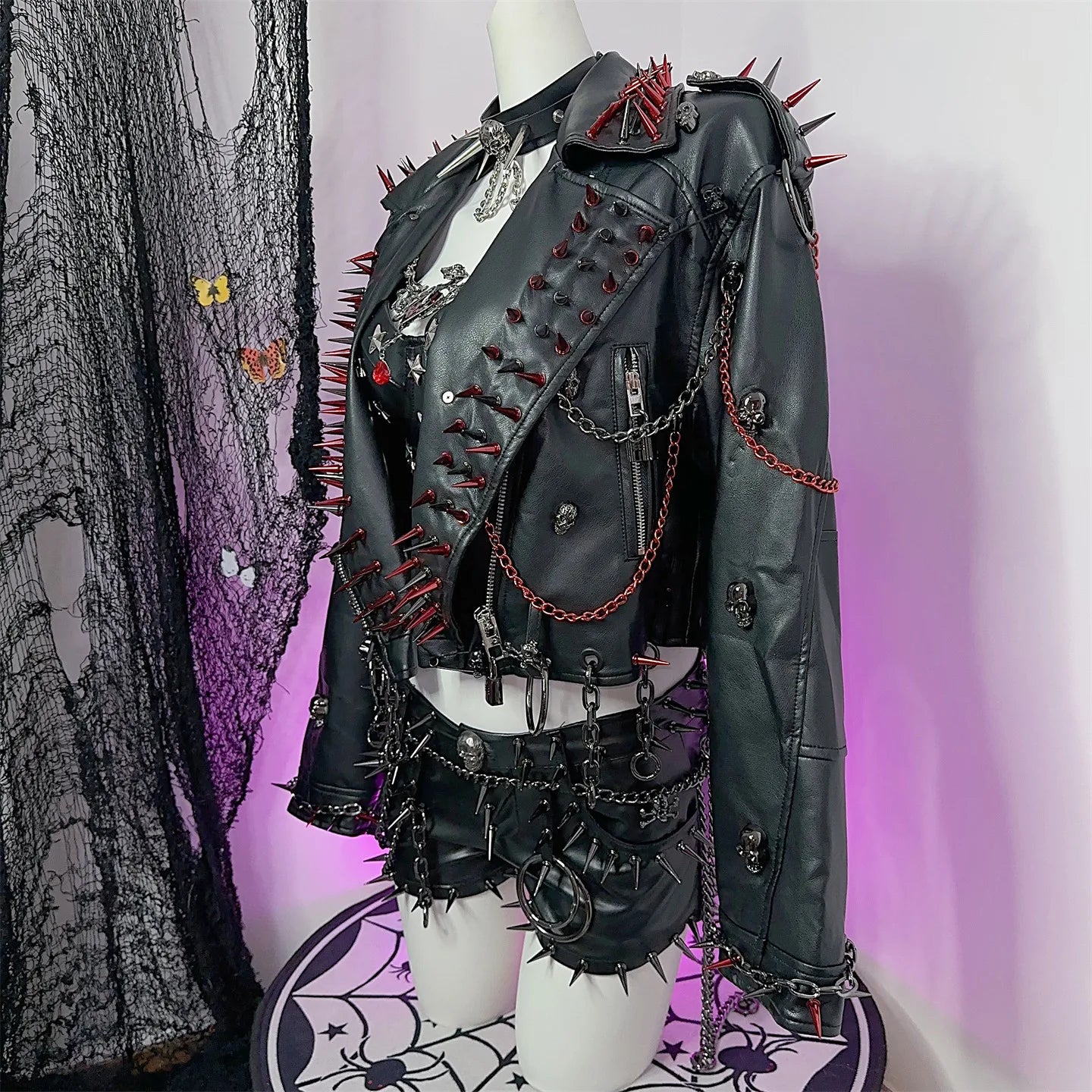 Women's Y2K Rivet Chain PU Leather Jacket