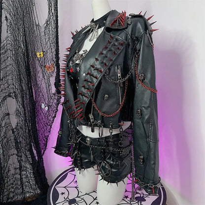 Women's Y2K Rivet Chain PU Leather Jacket