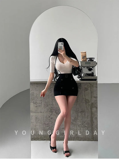 Women's High-Waist Belted Mini Skirt