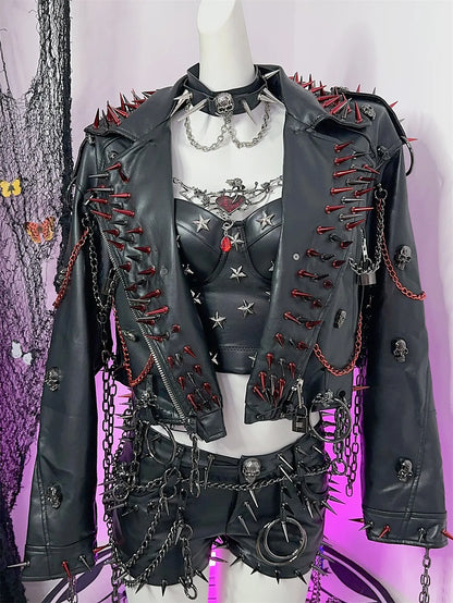 Women's Y2K Rivet Chain PU Leather Jacket