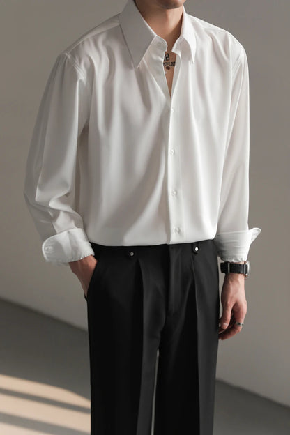 Black White Shirt Men Fashion Social Mens Dress Shirt Korean Loose Long Sleeved Shirt Mens Office Formal Shirts Ice Silk M-2XL