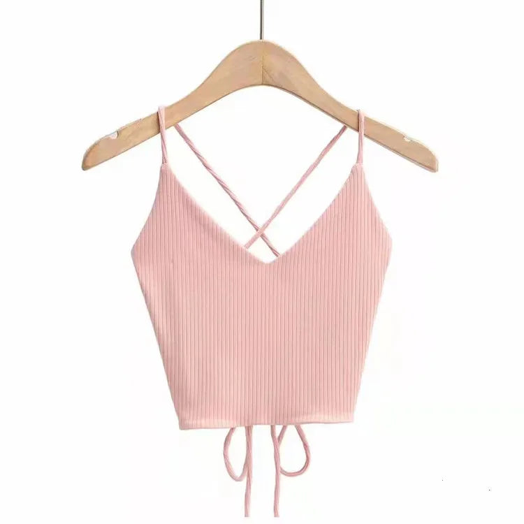 Women's Ribbed Lace-Up Halter Crop Top