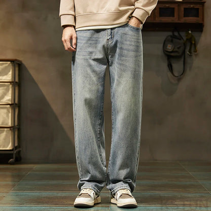 KSTUN Light Blue Baggy Pant Men Wide Leg Jeans Loose Straight Casaul Streetwear Vintage Men's Trousers 100% Cotton Large Size 40
