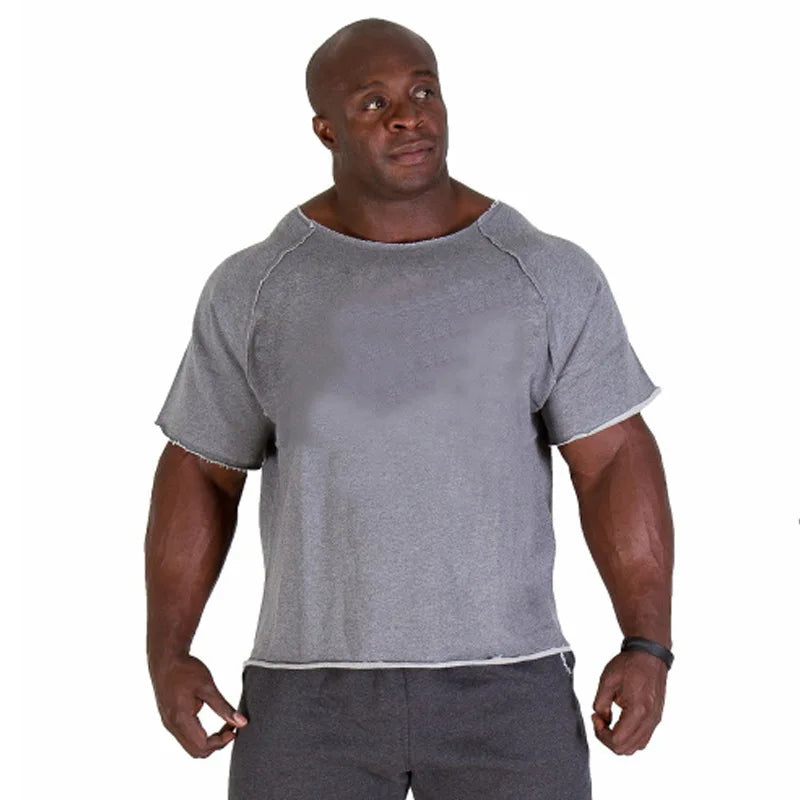 Men's Cotton Casual T Shirts Fitness Men Bodybuilding Shirt Batwing Sleeve Rag Shirt Gym Wear Muscle Running T-shirt Round Neck