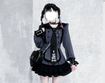 Women's Gothic Navy-Collar Maid Dress Set