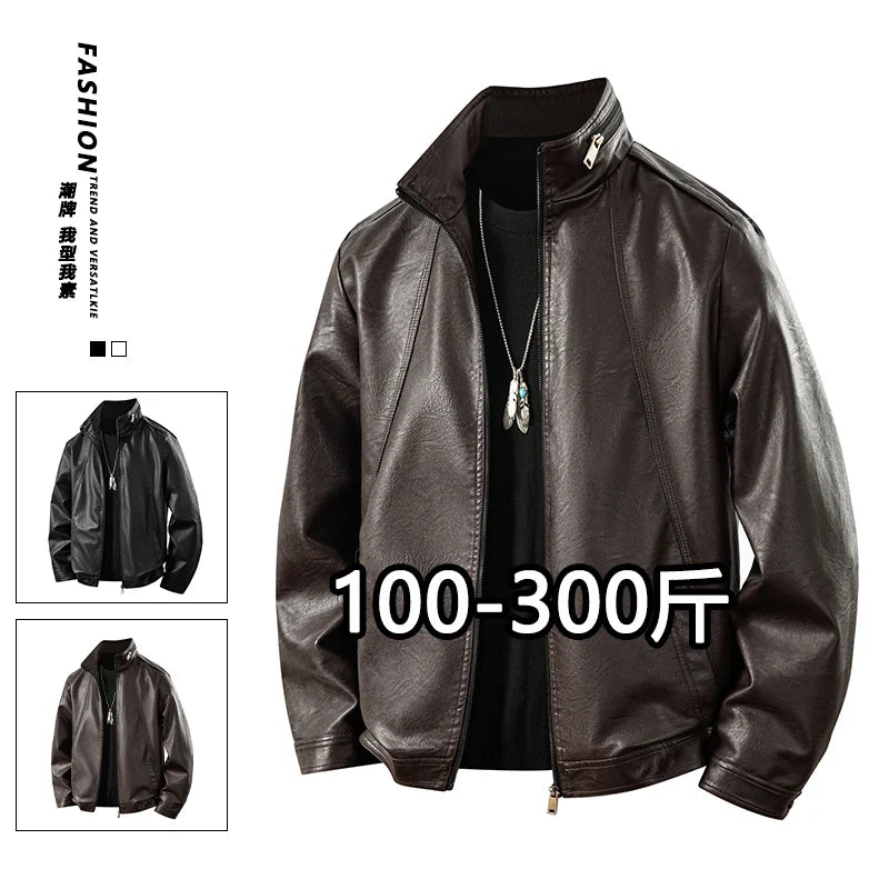 Plus Size 8XL 7XL New Leather Jacket for Men in Spring  Autumn Stand Up Collar Leather Jacket High-end Thin Casual Jacket