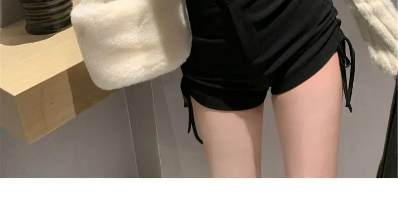 XS-5XL Shorts Women Black Wide-leg High Waist Shirring Lace-up All-match Streetwear Korean Fashion Summer Female Casual Y2k Chic