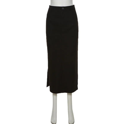 Women Midi Skirts Goth Dark Grunge Casual Tag Split Mall Gothic Punk High Raise Slim Long Skirt Y2k Sexy Fashion Streetwear