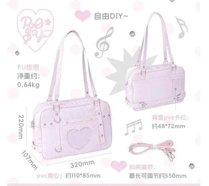 Japanese New Girls Silver Shoulder Bag Large Capacity Ribbon Itabag Student Women's Satin Messenger Bag Leather Backpacks