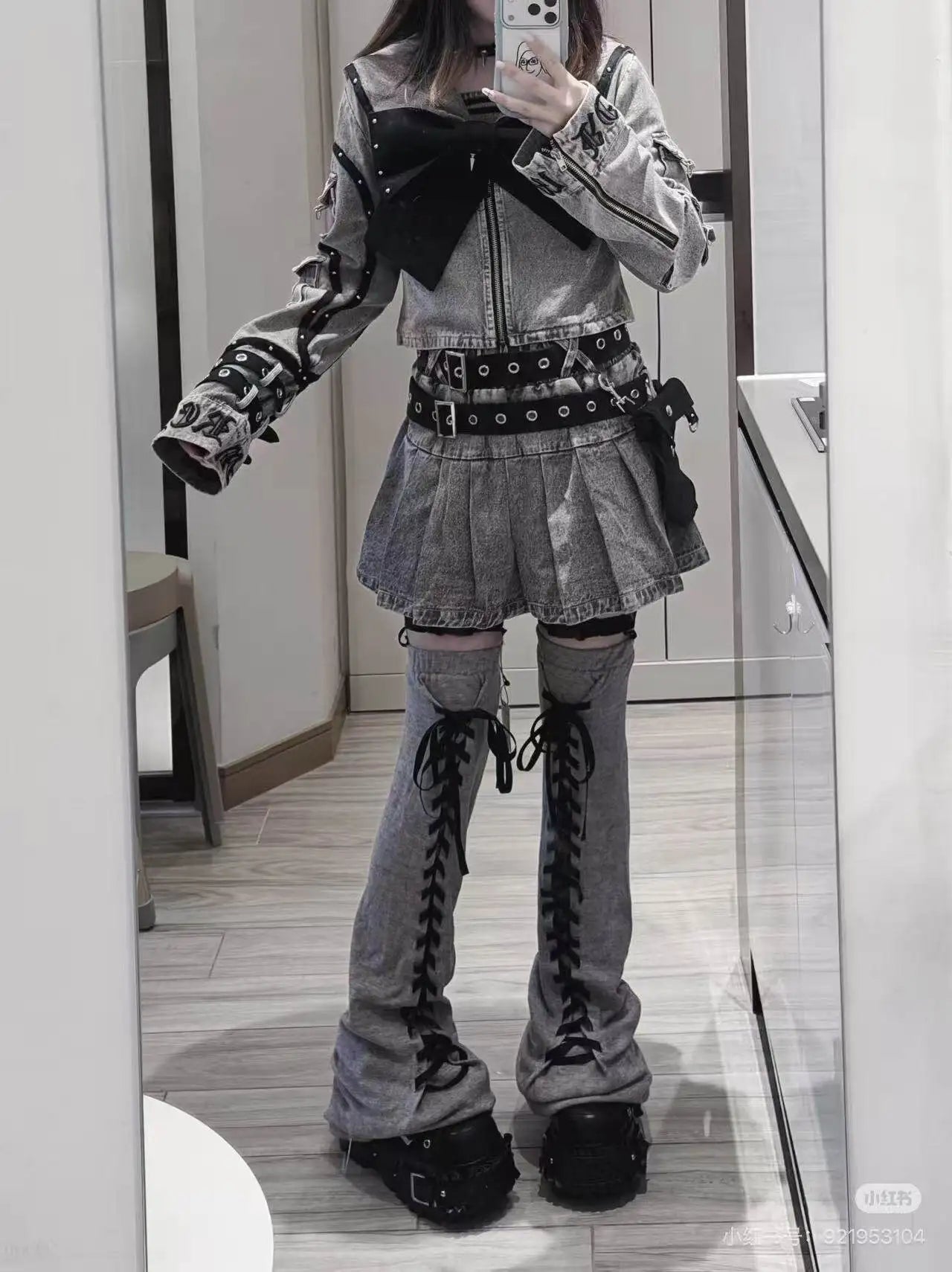Women's Punk Navy-Collar Skirt Set