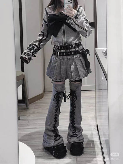 Women's Punk Navy-Collar Skirt Set