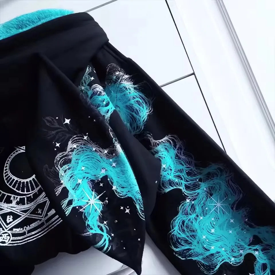 Goth Fashion Hoodie Women Y2K Oversized Graphic Print Dark Aesthetic Punk Harajuku Casual Sweatshirt Fashion Long Sleeved Jacket