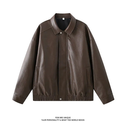Youth Fashion Men Leather Jacket Casual Zipper Black Motorcycle Waterproof Windproof Pu Bomber Coat