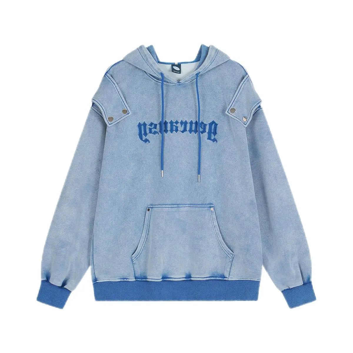 Stylish Oversized Patchwork Embroidered Sweatshirt Trendy Streetwear Black Splicing Loose Outerwear for Young Women