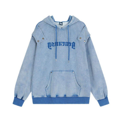 Stylish Oversized Patchwork Embroidered Sweatshirt Trendy Streetwear Black Splicing Loose Outerwear for Young Women