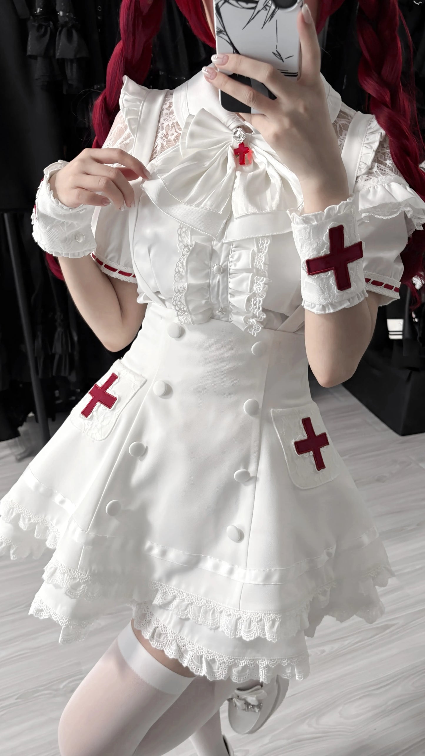 Women's White Gothic Lolita Two-Piece Set