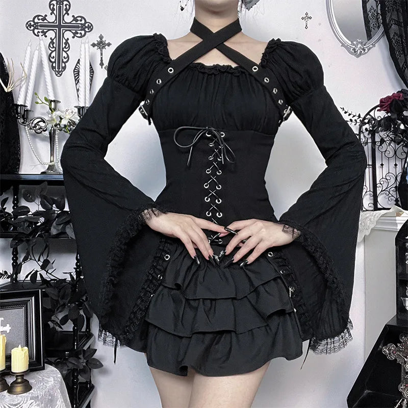 Women's Gothic Bell-Sleeve Halter Top