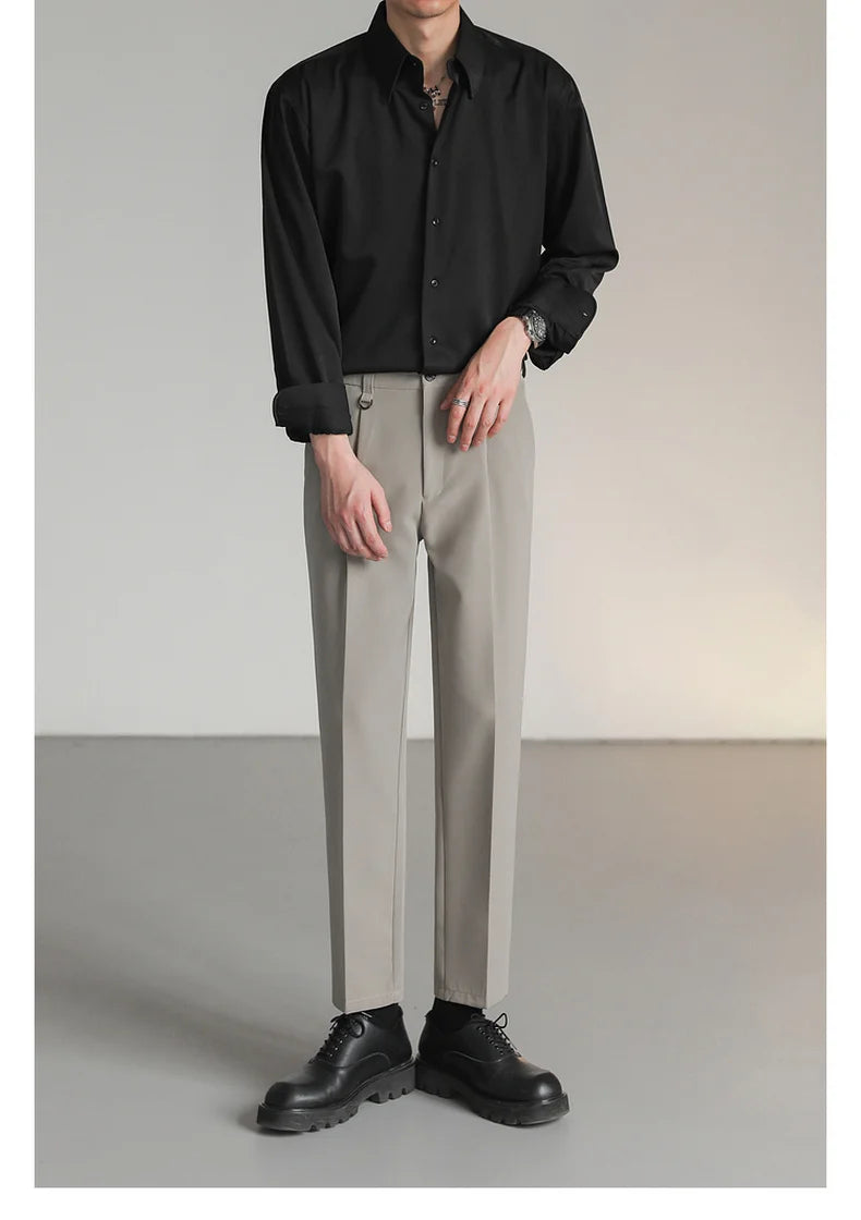 Black White Shirt Men Fashion Social Mens Dress Shirt Korean Loose Long Sleeved Shirt Mens Office Formal Shirts Ice Silk M-2XL