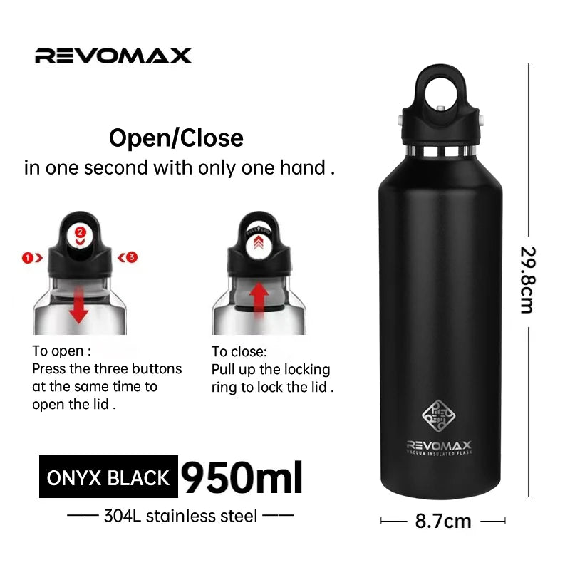 RevoMax-Double Wall Insulated Water Bottle, Outdoor Travel Sports Bottles, Stainless Steel Thermos for Tea, Thermal Cup, 600ml