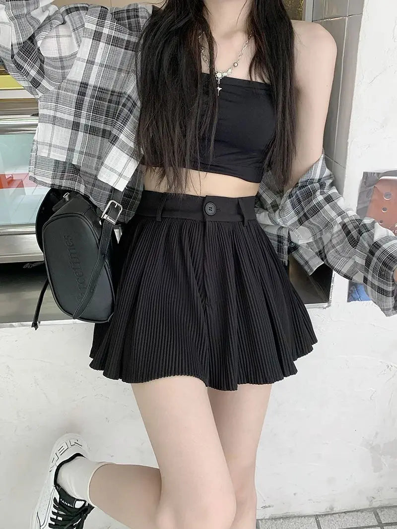 Solid Shorts Women Summer Folds All-match High Waist Stylish Popular Aesthetic Fashion Korean Style Шорты Женские Летние Chic