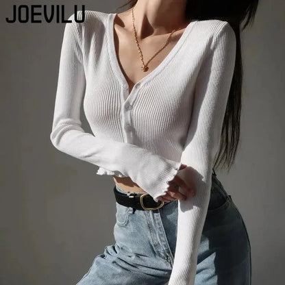 Women's Y2K V-Neck Knit Crop Top