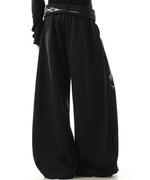 Retro American Black Loose Sweatpants Y2k Men Women Streetwear Dark Gothic Wide Leg Pants Fashion Embroidered Belt Jogging Pants