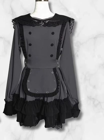 Women's Gothic Navy-Collar Maid Dress Set