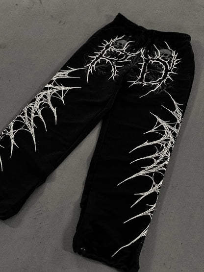 White Skull Gothic Casual Pants Mens American Retro Punk Dark Jogging Pants Harajuku Trend Sweatpants