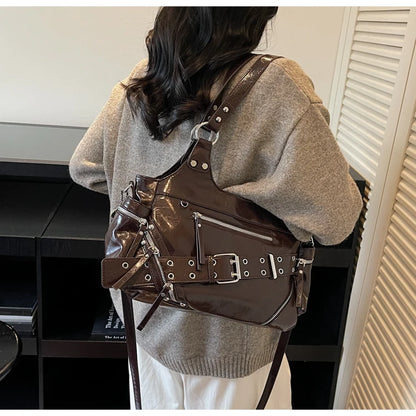 Fashionable Large Capacity Rivet Street Style Women's Tote Bag Shoulder Crossbody Bag Durable Polyester  Commuter Bag