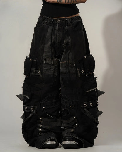 Women's Y2K Gothic Rivet Wide-Leg Baggy Jeans