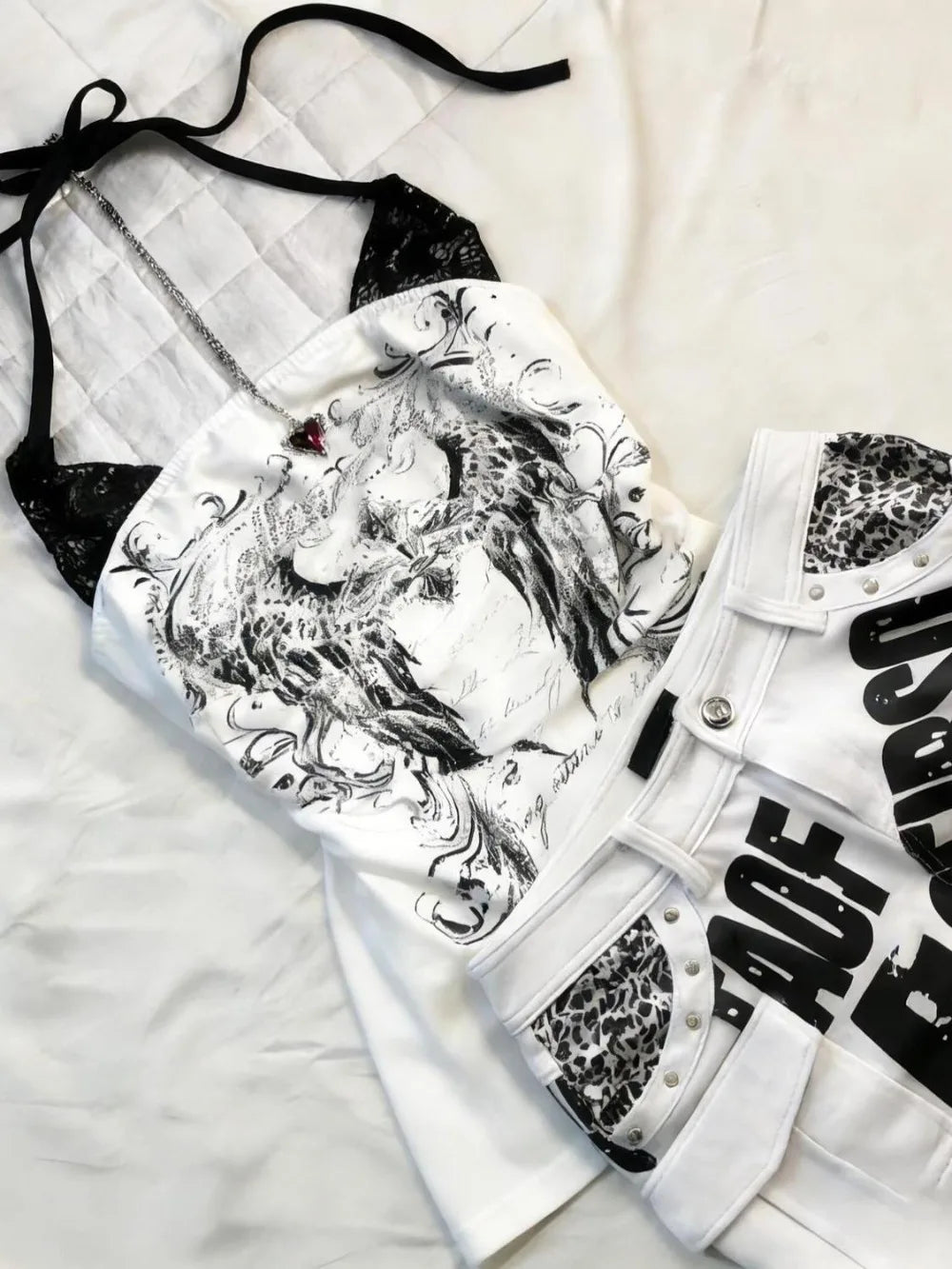 Women's Y2K Rose-Print Halter Crop Top