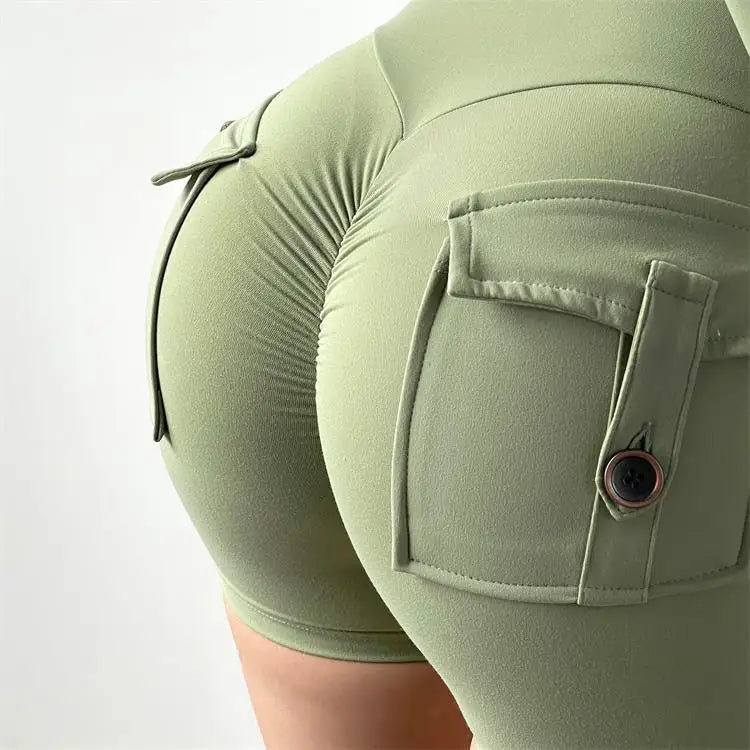 TRY TO BN Women's Sports Shorts with Pockets Butt Lifting High Waist Booty Scrunch Gym Workout Running Biker Yoga Fitness Shorts