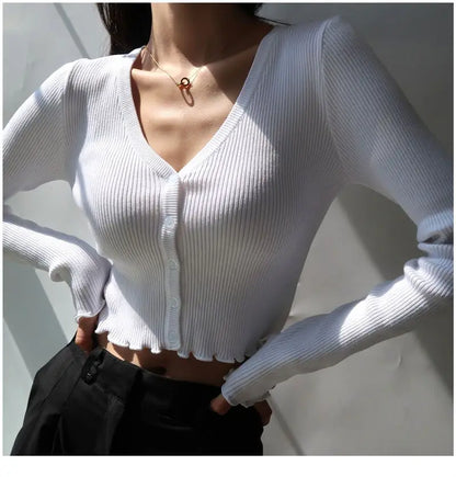 Women's Y2K V-Neck Knit Crop Top