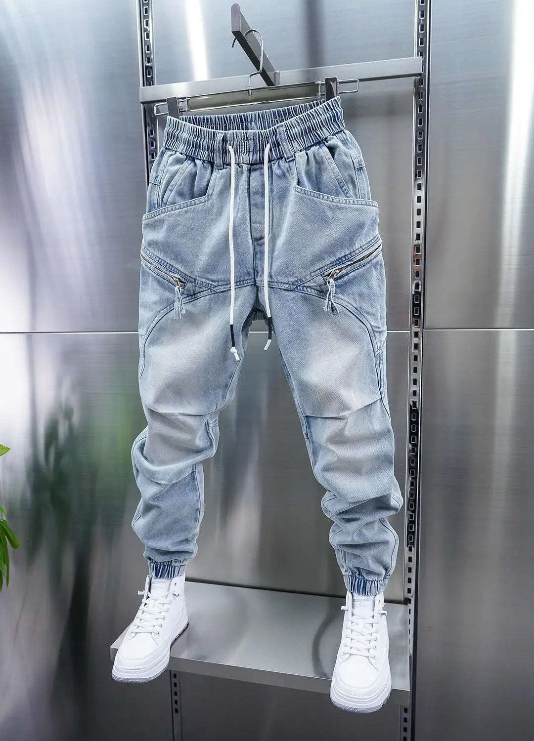 Fashionable Street Jeans Cool Zipper Harem Jeans High Quality Luxury Brand Men Clothing