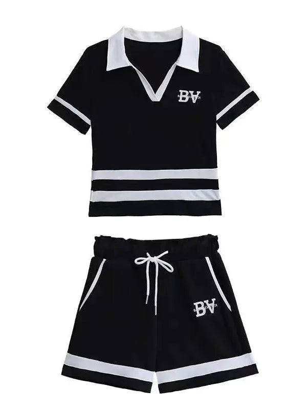 Salt Series Street Sle Sportswear Women's Summer 2026 Faion Set ort orts Casual Two-Piece Suit V-Ne Loose Fit Polye...