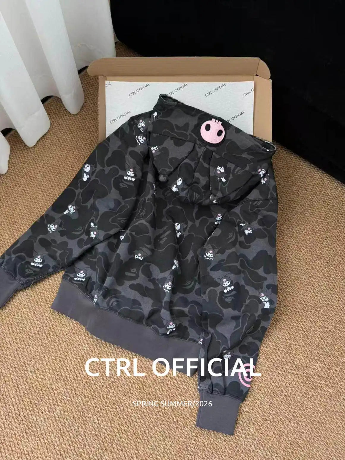 In  Stock  Anime Hello Kittys Hooded Jacket Girl Commuting Coat Jacket Kuromi Anime 3d Ears Hooded Cute Leopard Print Clothes