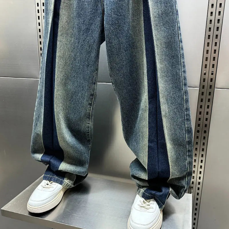 Loose Wide Leg Folded Hip Hop Jeans Harajuku Streetwear Trousers High Quality Luxury Brand Men Clothing