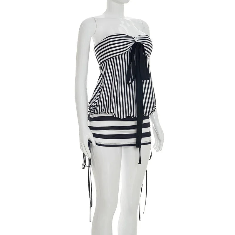 Women's Strapless Striped Bodycon Mini Dress