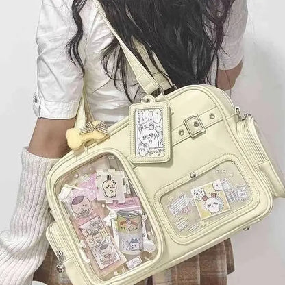 Harajuku Pin Doll 20cm Display Ita Bag Women PU Leather Preppy Style Large Capacity Shoulder Bag Ladies Daily Crossbody Bag Chic