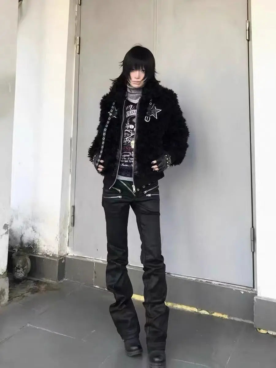 Y2K American Low-Waist Black Gothic Tight Straight Jeans Women Spring And Summer Hot Girl Slim Multi-Zipper Fashion Casual Jeans
