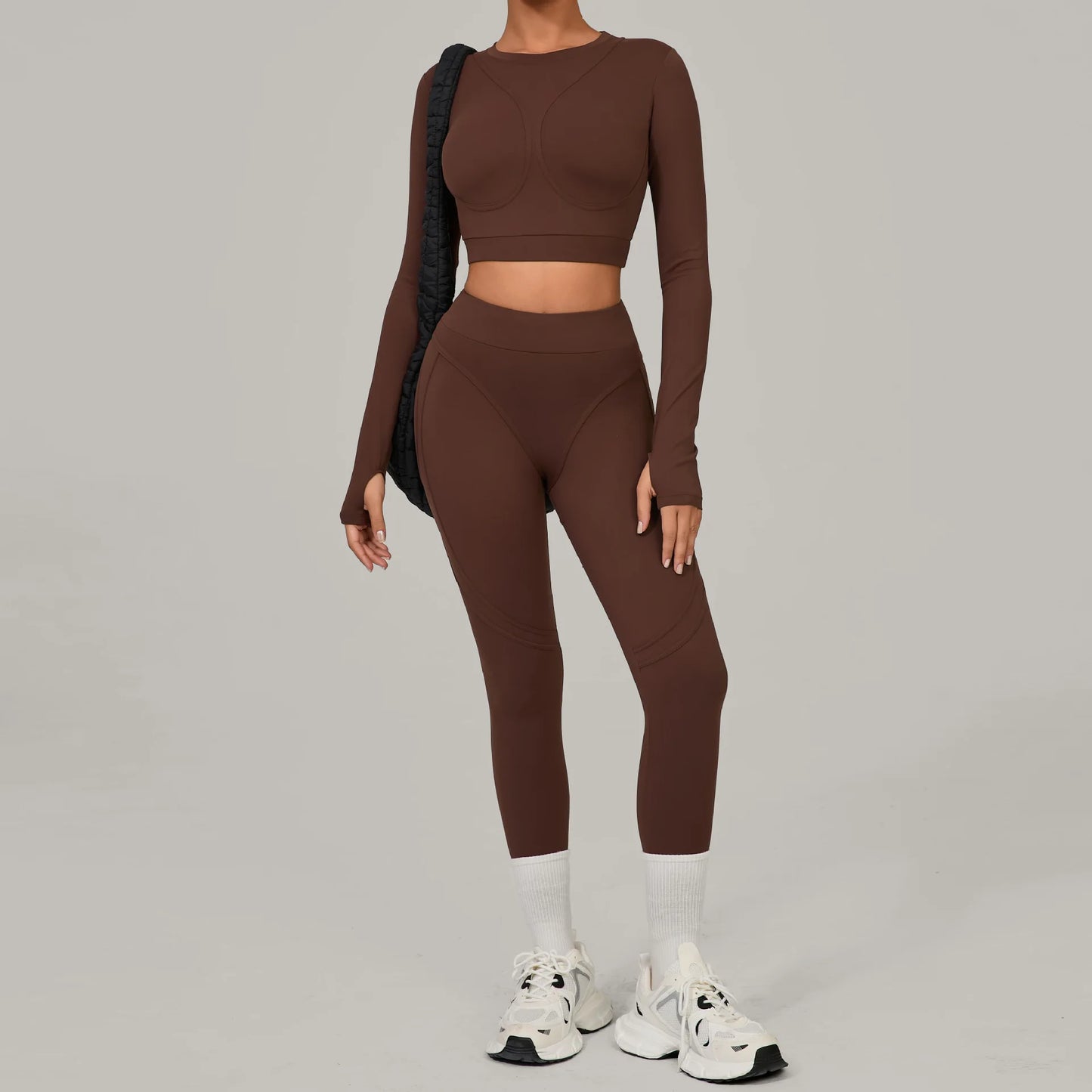 Long Sleeve Shirt Yoga Sets Sports Crop Tops Fitness Hip High Waist Skinny Running Workout Gym Leggings Women Activewear XP160