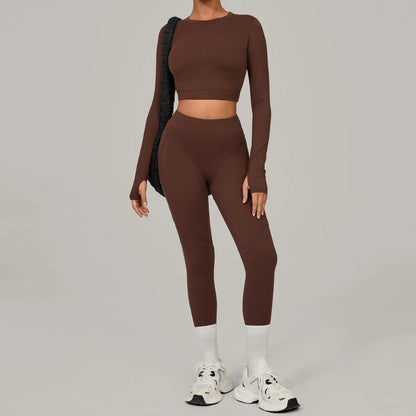 Long Sleeve Shirt Yoga Sets Sports Crop Tops Fitness Hip High Waist Skinny Running Workout Gym Leggings Women Activewear XP160