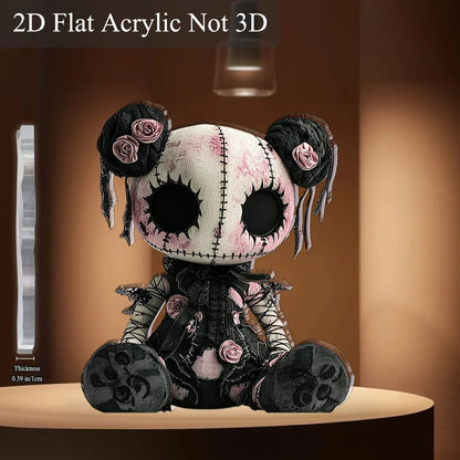 Gothic Horror Doll Vinyl Decoration - Skull & Roses 2D Art for Halloween & Cafes