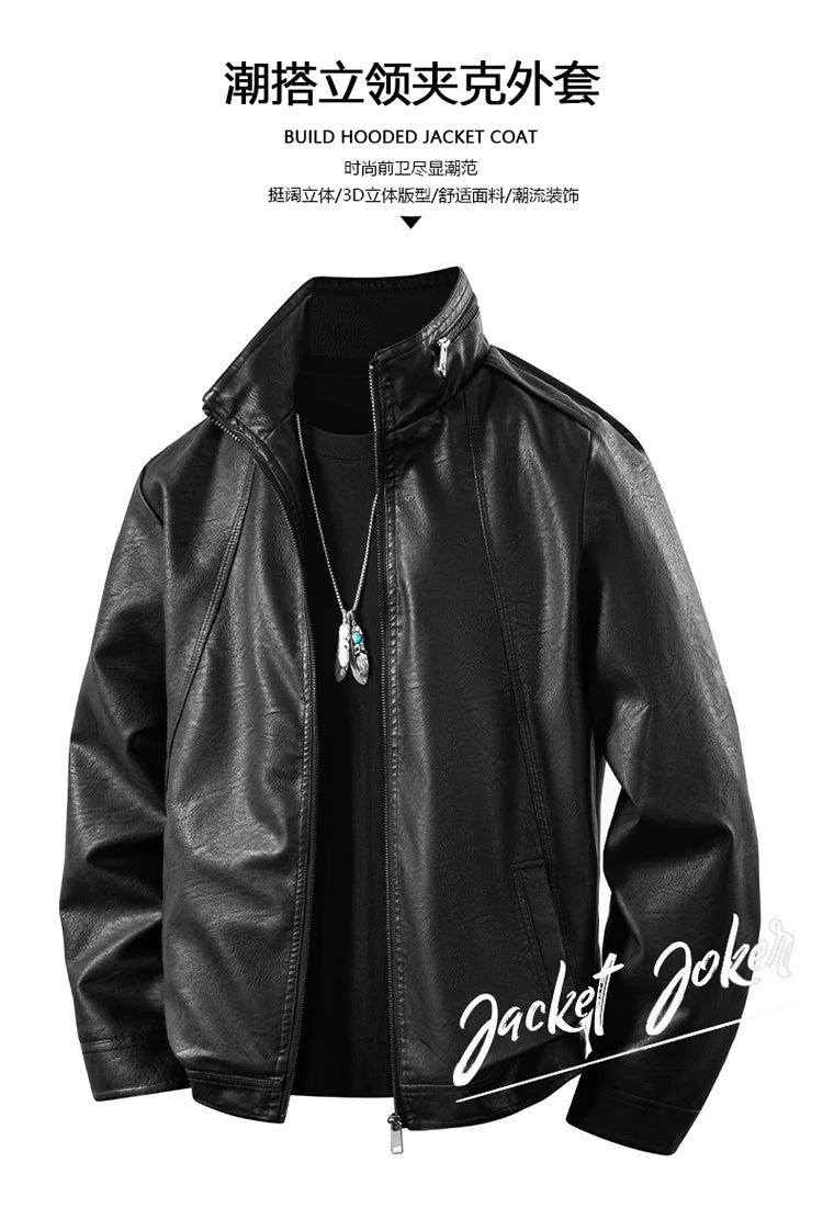 Plus Size 8XL 7XL New Leather Jacket for Men in Spring  Autumn Stand Up Collar Leather Jacket High-end Thin Casual Jacket