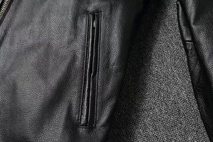 Vintage Black Brown Real Cowhide Genuine Leather Jacket Real Fur Men's Leather Jacket Bomber Men Leather Jacket Motorcycle Coat