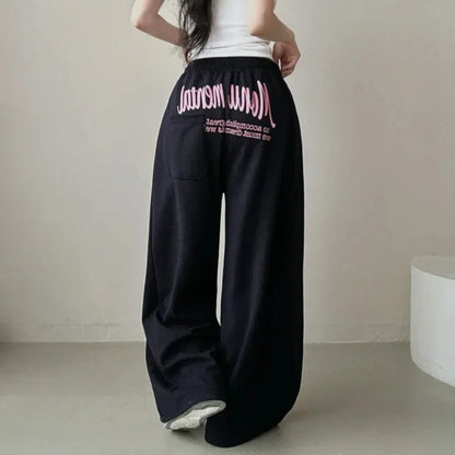 Women Bf Hip Hop Y2k Drawstring Printing Sweatpants Women Fashion Streetwear Sports Trousers Loose Casual Wide Leg Pants