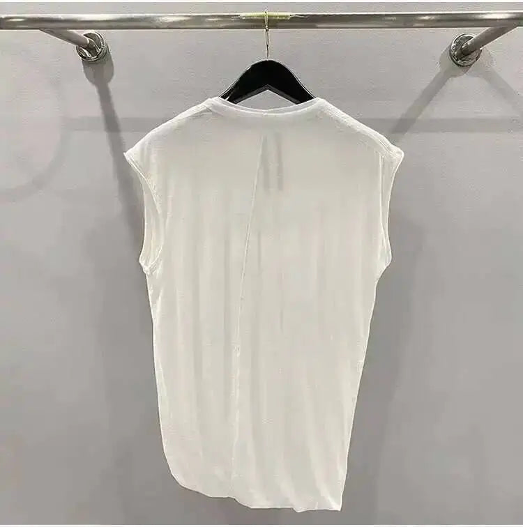 HKSH Summer Spring New Men's Tide Dark Sexy Double Layered V-neck Solid Sleeveless Tees Fashion Knit Tank Tops Chic Vest HK1399